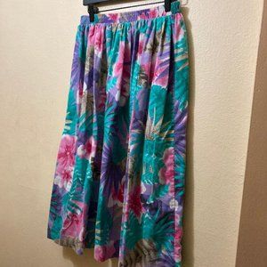 Vintage Koret Petites Bright Multicolor Floral Flowy Beach Maxi Skirt Size Small